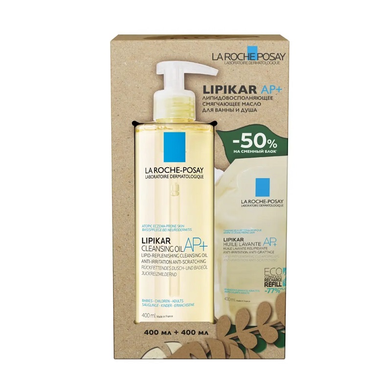 La Roche-Posay Набор Lipikar Ap+ Oil Масло липидовосп.смягч.д/ванны и душа 400мл+Масло очищ.липидовосп.смягч. 400мл