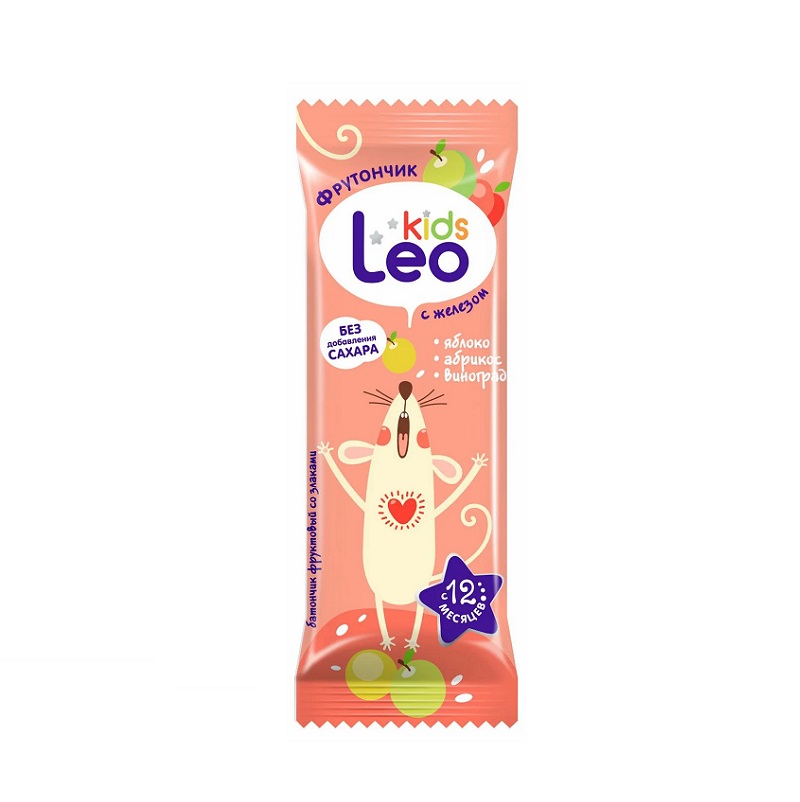 Leo Kids Фрутончик  (Батончик фруктовый со злаками Яблоко, курага, рис Продукт дет. питания д/детей раннего возраста старше одного года  20 г )