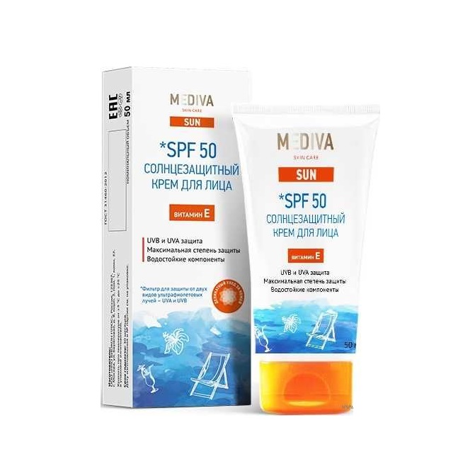 Mediva SUN Крем для лица солнцезащитный SPF 50 с вит. Е 50 мл