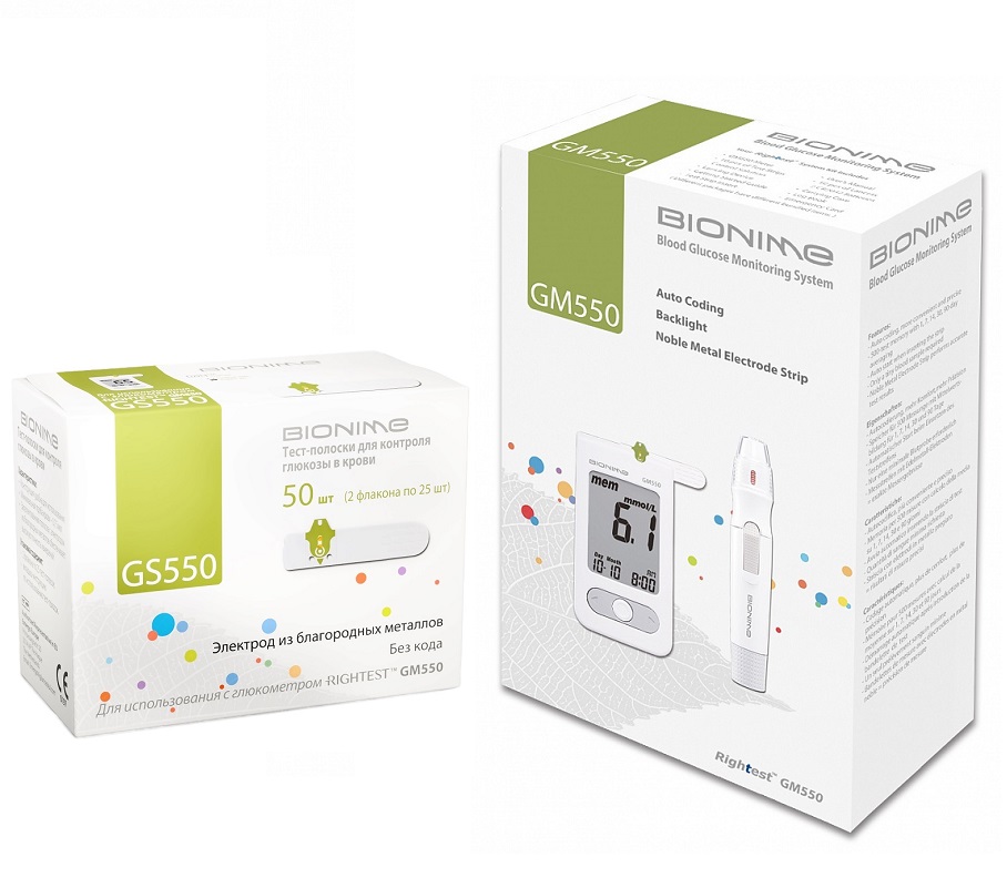 Система контроля уровня глюкозы в крови (Rightest GM 550  + тест-полоски GS 550 №50 )