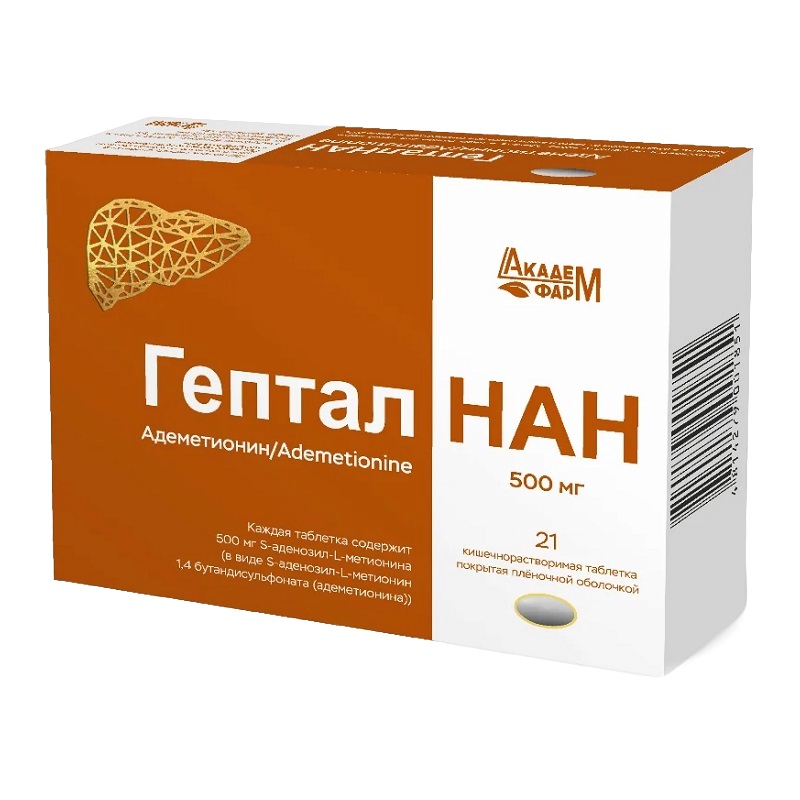 ГепталНАН (таб. кишечнорастворимые п/п об.  500 мг  №7х3)