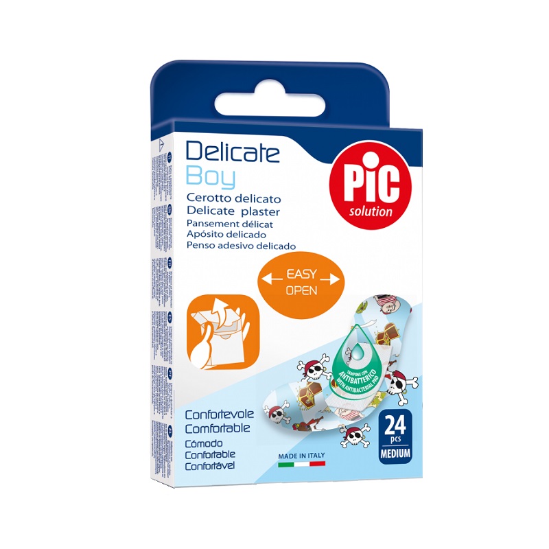 Пластырь (мед. Delicate с антибактер. подушечкой д/чувств.кожи BOY для детей  19мм х 72мм №24)