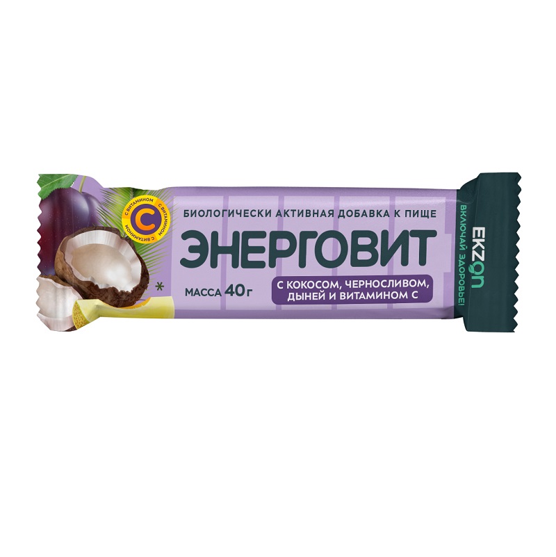 Энерговит (БАД) (с кокосом, черносливом, дыней и витамином С  плитка по 40 г )