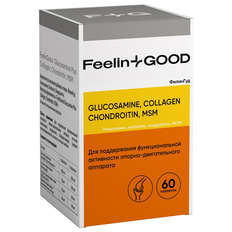 FeelinGood Глюкозамин, Коллаген, Хондроитин, МСМ, 60 таблеток