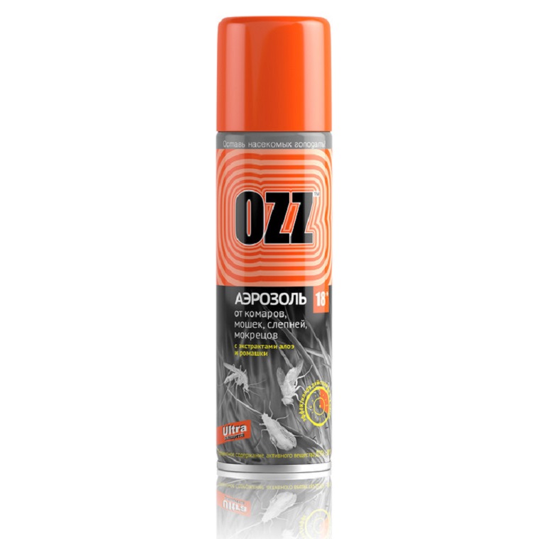 OZZ 18 ULTRA средство репеллентное  от комаров, мошек, слепней, мокрецов, в аэрозольной упаковке 150 мл 