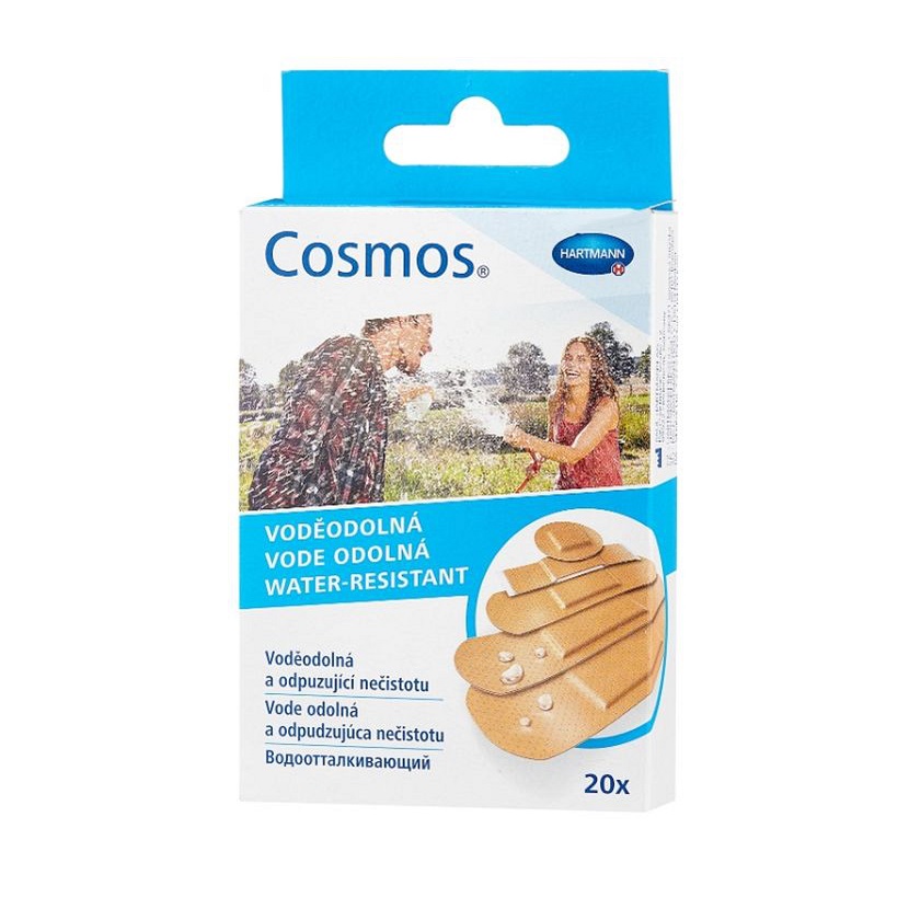 Пластырь ( Cosmos® Water-resistant (водооттал.) н/с.  р. круг. д.2,2см(2 шт);0,9смх3,8см(4 шт);1,6смх5,7см(4 шт);1,9смx7,2см(6 шт);2,5смx7,2см(4 шт) №20)