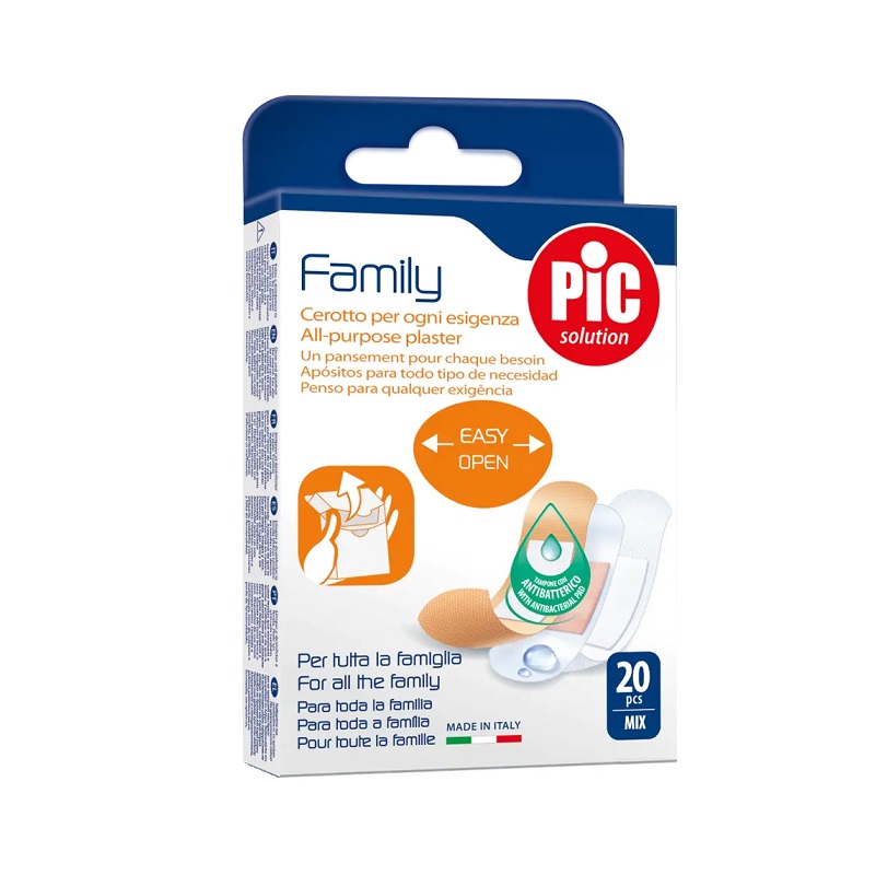 Пластырь (мед. Family набор пластырей с антибактер. подушечкой д/всей семьи, размеры мм:  19х72 Classic, 19х72 Delicate дет., 25х72 Aquabloc №20)
