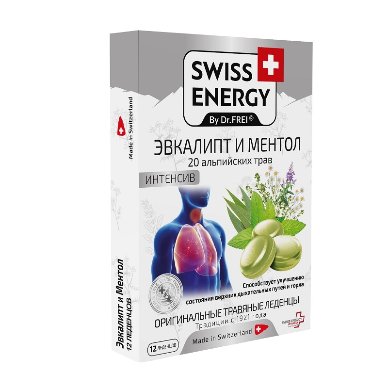 SWISS ENERGY (БАД) (Эвкалипт и ментол  леденцы на основе натуральных трав №12)